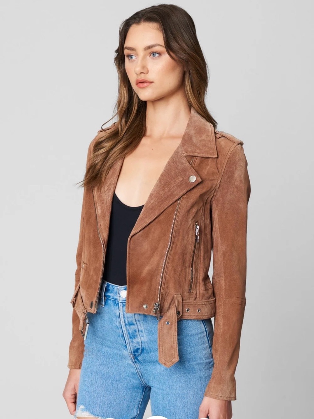 Blank NYC Brown Genuine Suede Leather Moto biker Jacket coffee bean brown L - Picture 5 of 10